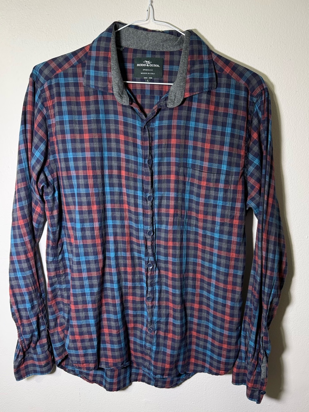 Rodd & Gunn Blue Plaid Check Long Sleeve Sports Fit Button-Down Shirt Large